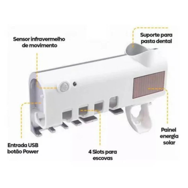 Porta Escova de Dentes com Dosador de Pasta Automática e Esterilizador UV - Praticidade e Higiene