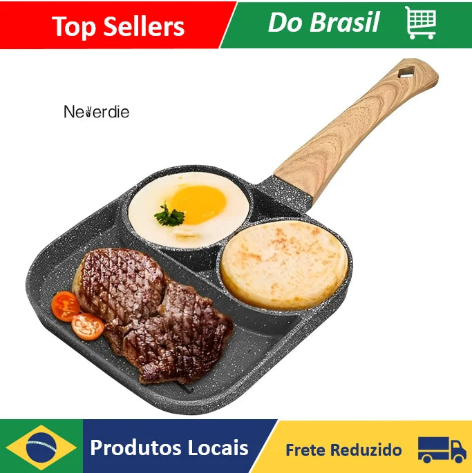 Frigideira Antiaderente 3 Furos Mármore Para Ovo Separado Comida Rapida - Neverdie Store