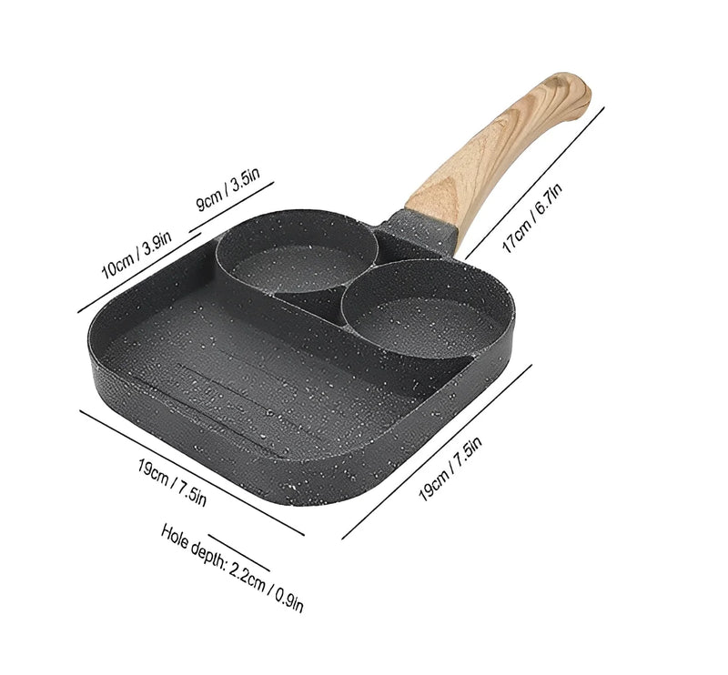 Frigideira Antiaderente 3 Furos Mármore Para Ovo Separado Comida Rapida - Neverdie Store
