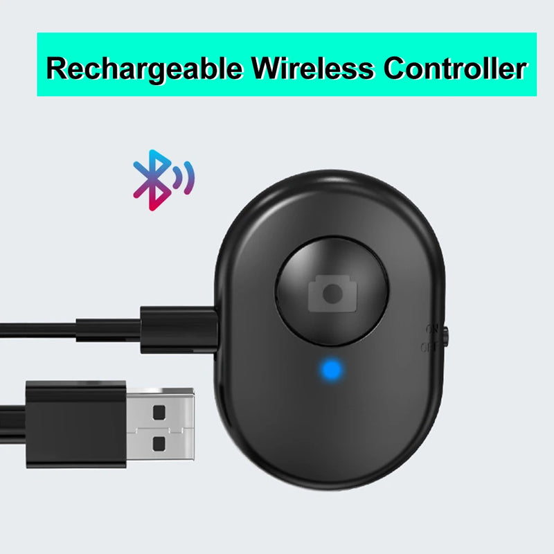 Recarregável Bluetooth Compatível Self-timer Selfie Stick, liberação do obturador, controle remoto sem fio, botão para IOS, Android