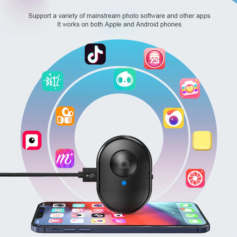Recarregável Bluetooth Compatível Self-timer Selfie Stick, liberação do obturador, controle remoto sem fio, botão para IOS, Android