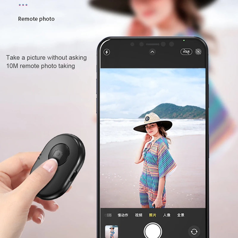Recarregável Bluetooth Compatível Self-timer Selfie Stick, liberação do obturador, controle remoto sem fio, botão para IOS, Android