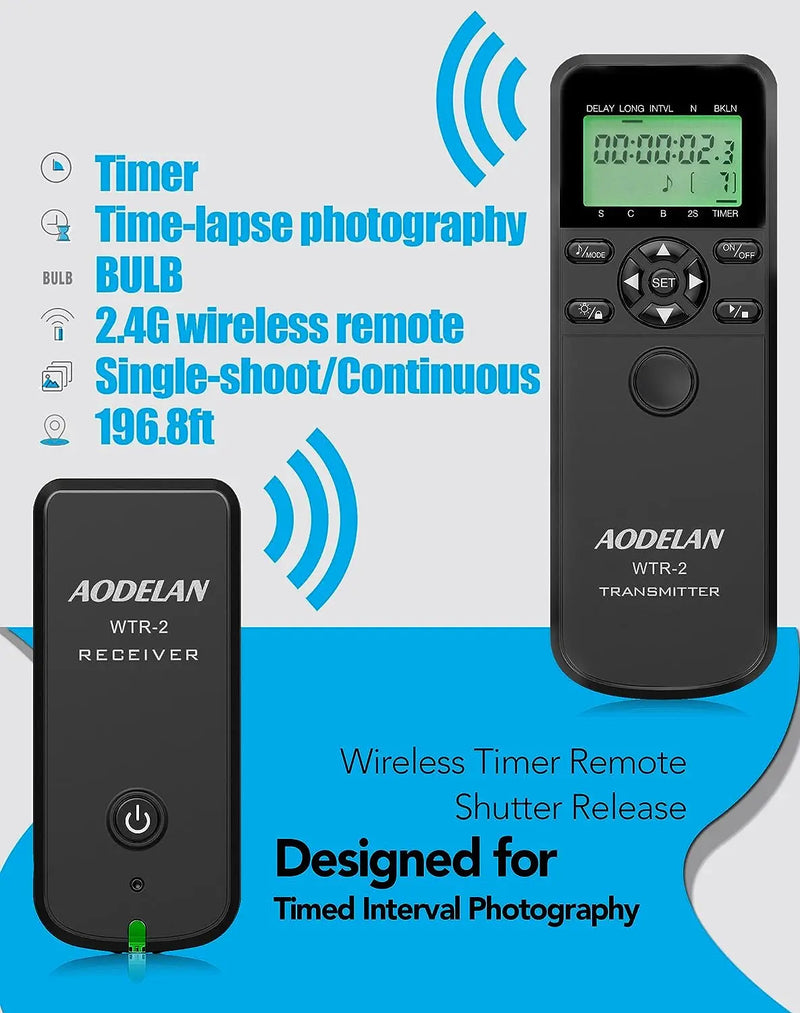 Câmera sem fio Timer Shutter Release, Intervalômetro Timelapse, controle remoto para Canon, Sony, Nikon Bulb, tiro contínuo WTR-2