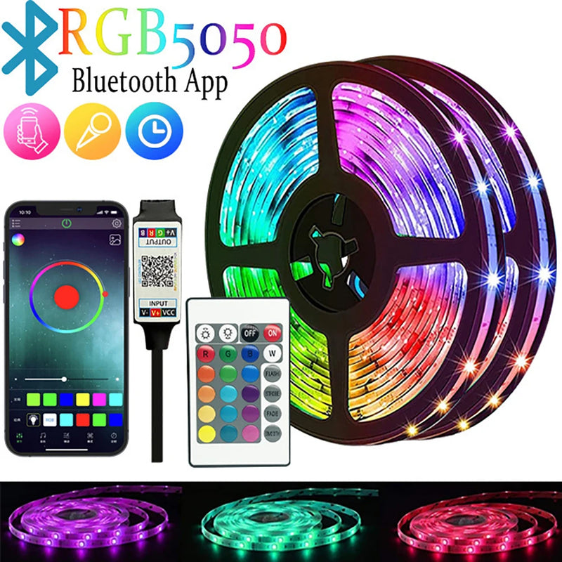 Luzes de tira LED para festa doméstica, iluminação RGB, sincronização de música, mudança de cor, 5050 ,5V, 1m-5m, 16 milhões de cores