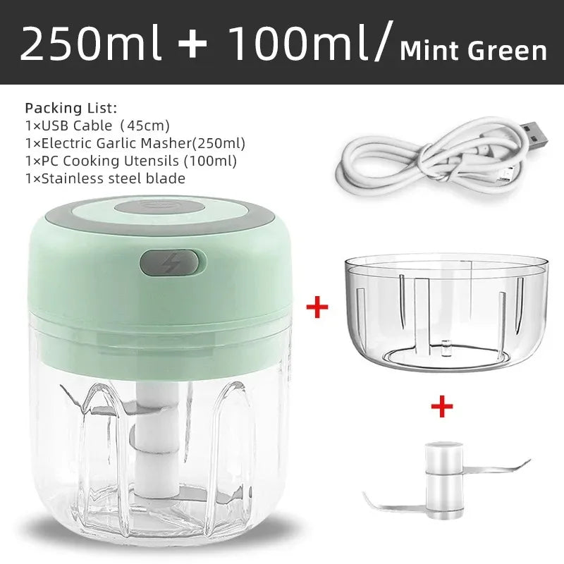 Mini triturador de alho elétrico sem fio, Chopper portátil, Carregamento USB, Gengibre, Pimentão, Máquina de Masher Vegetal, Cozinha, 100ml, 250ml