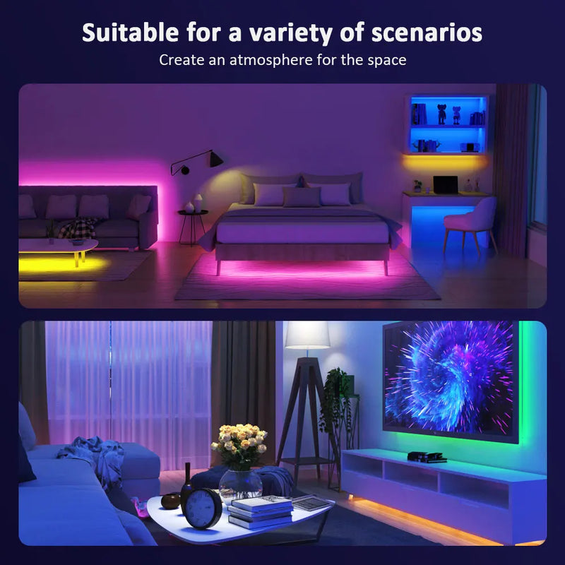 Luzes de tira LED para festa doméstica, iluminação RGB, sincronização de música, mudança de cor, 5050 ,5V, 1m-5m, 16 milhões de cores