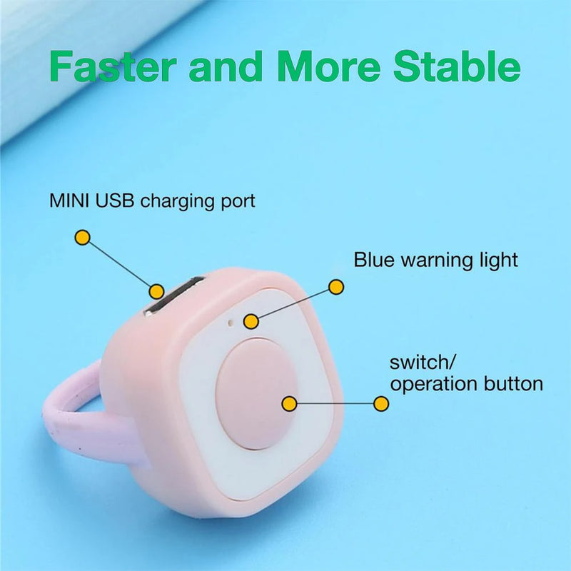 Controle remoto sem fio Bluetooth Fingertip Ring, obturador selfie, botão de liberação, temporizador automático, controlador de vídeo, recarregável