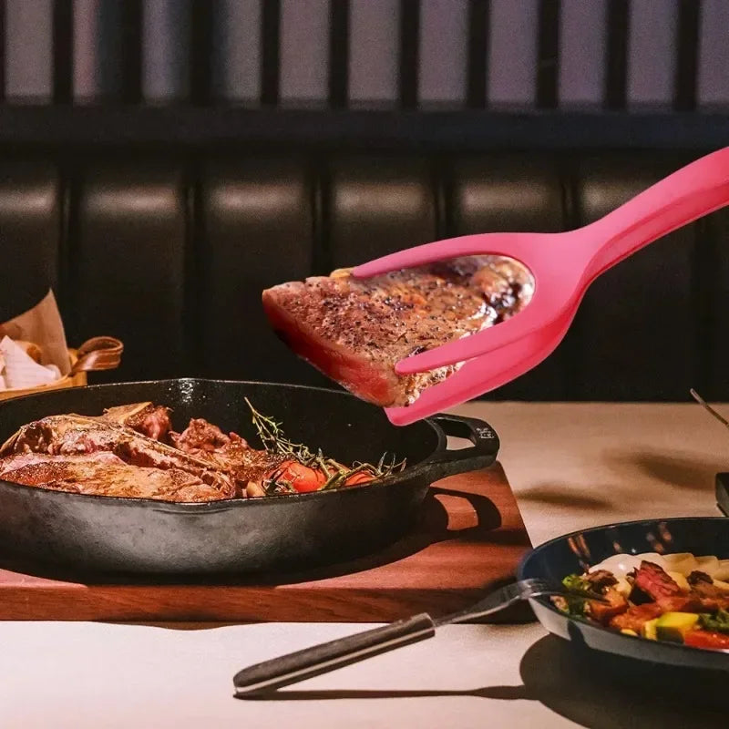 Nylon Grip Flip Tongs, Espátula De Ovo, Espátula De Bife, Pinças Pinça, Panqueca Fried Turners, Acessórios de cozinha, Itens de cozinha, 2 em 1