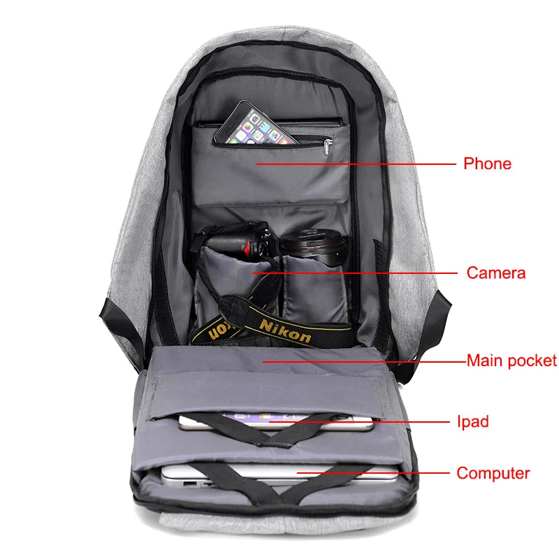 Mochila Anti-Roubo para Homens, Bolsa para Laptop, Mochila Masculina, Impermeável, Grande Capacidade, Mochila Escolar Designer, 15,6"