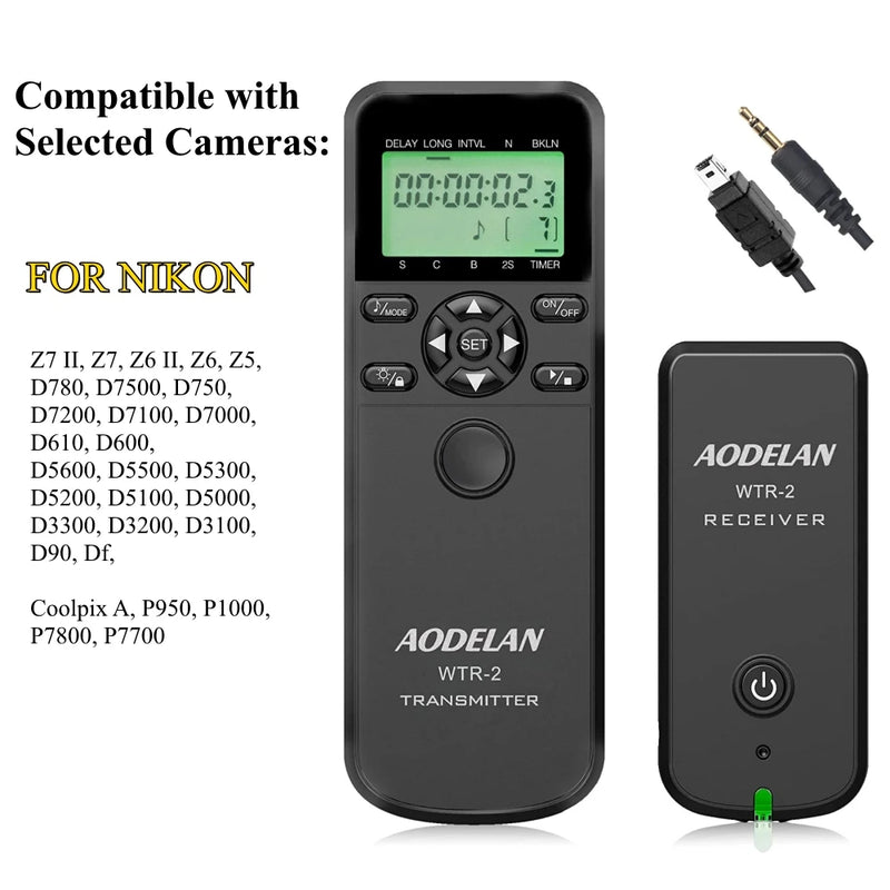Câmera sem fio Timer Shutter Release, Intervalômetro Timelapse, controle remoto para Canon, Sony, Nikon Bulb, tiro contínuo WTR-2
